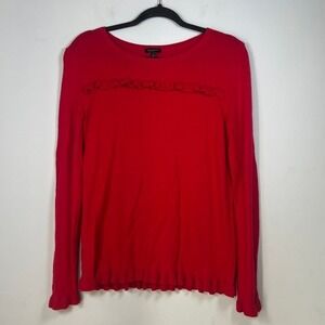 Talbots‎ Women's Red Ruffle Long Sleeve Scoop Neck Shirt Size Meidum